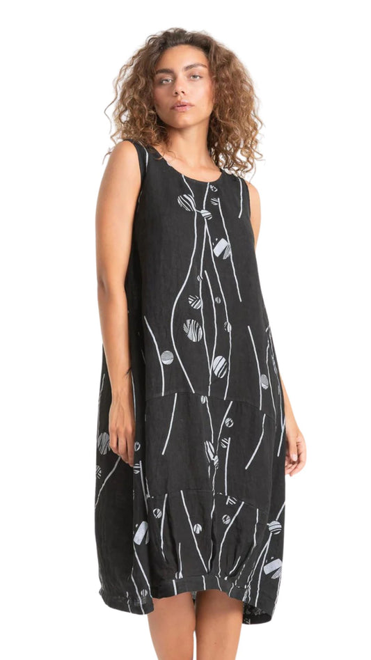 Printed Cocoon Silhouette Linen Dress. Style LL1558P