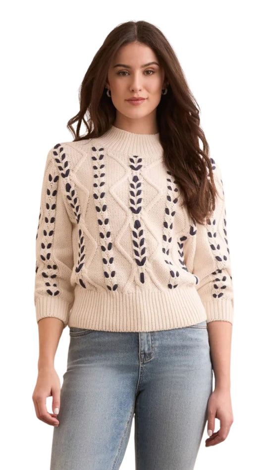 Patterned Cable Stitch Knit Sweater. Style TR2295O-3954