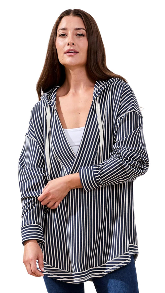 Stripes & Deep V-Neck Hoodie. Style TR2286O-8284