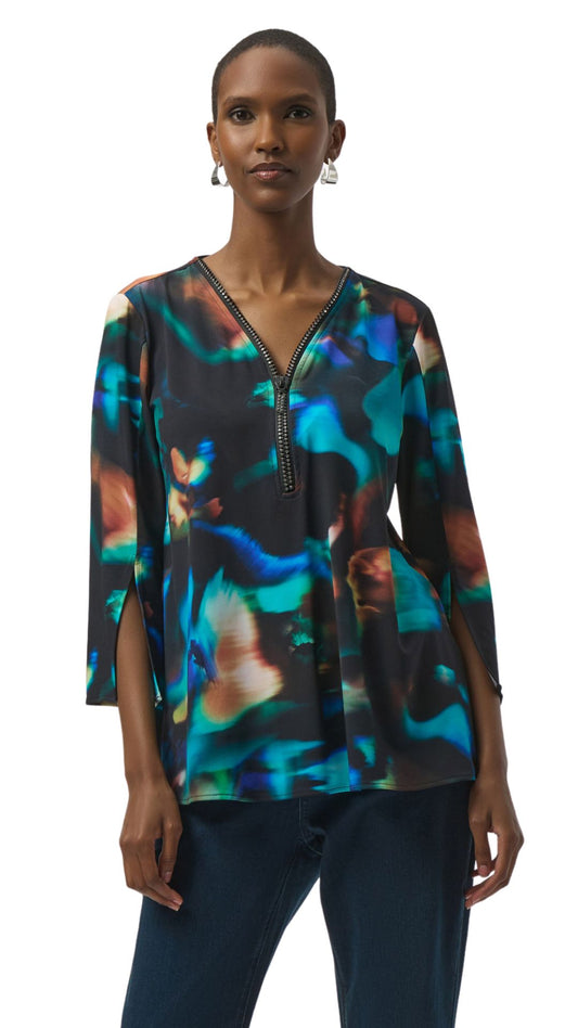 Zipper Neckline Rhinestone Detail Tunic. Style JR254204