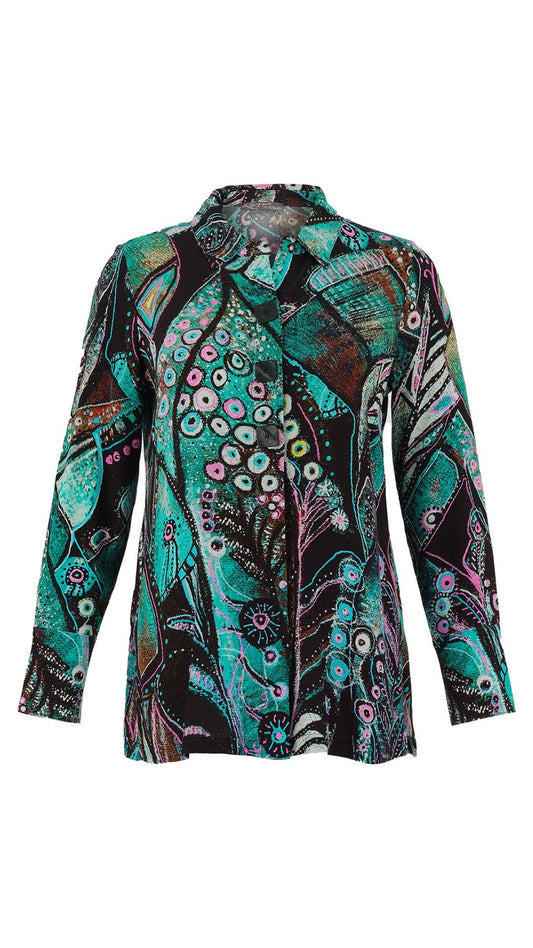 "Enchanted Island" Artist Print Button Up Top. Style DOLC75724