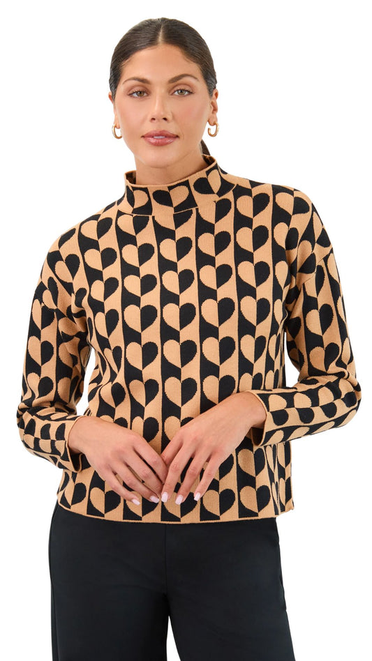 Mock Neck Heart Pattern Sweater. Style FD1893578
