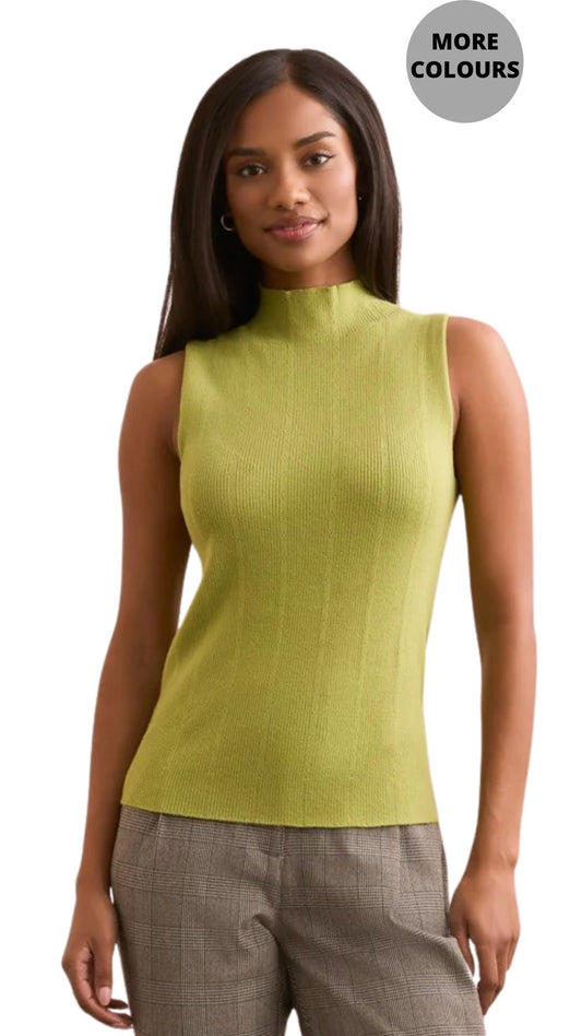 Sleeveless Mock Neck Ribbed Top. Style TR1561O-3833