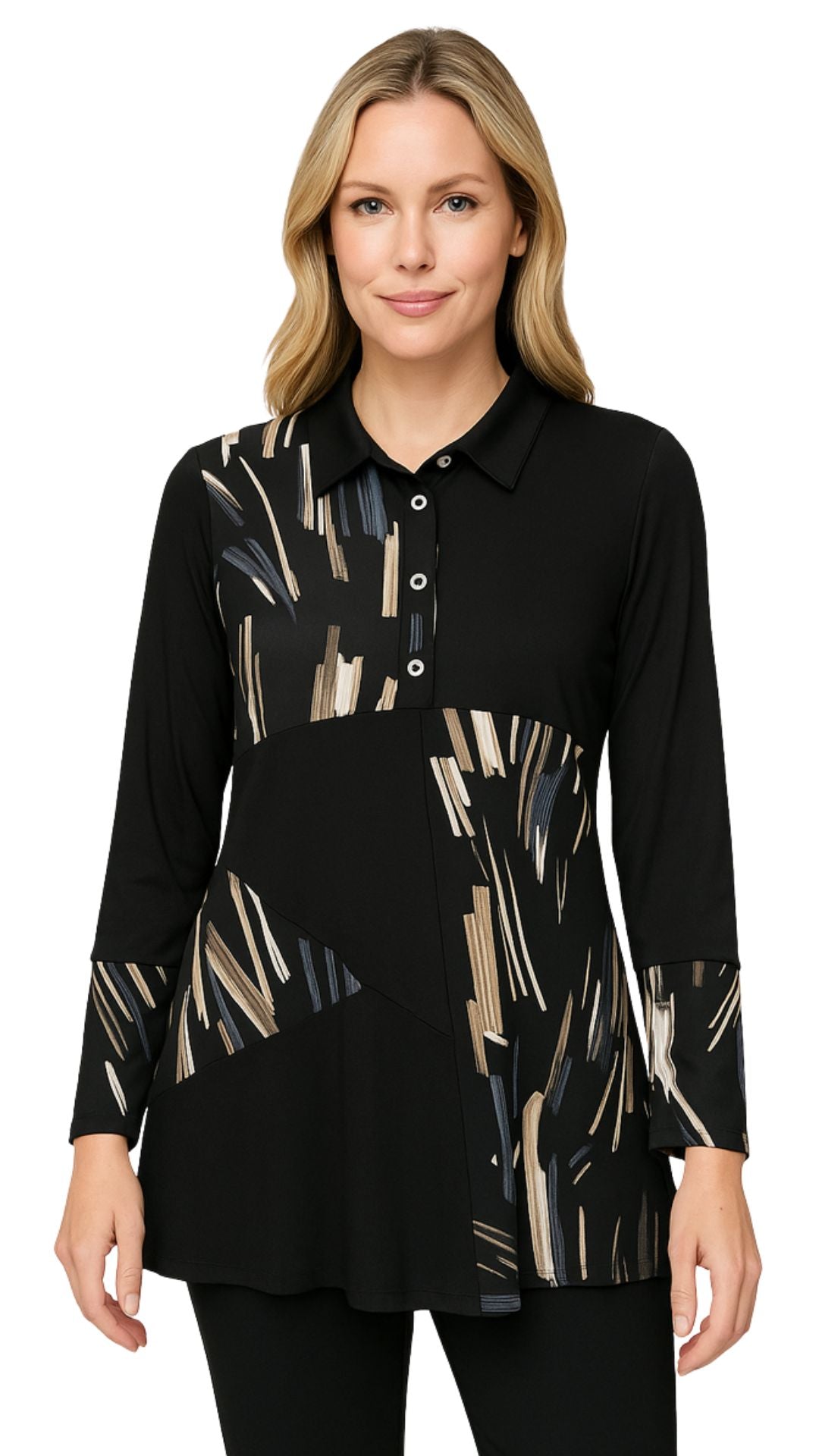 Pattern Block Half Button Up Tunic. Style MT25F1949