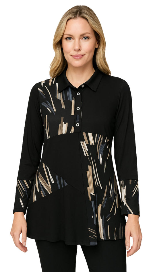 Pattern Block Half Button Up Tunic. Style MT25F1949
