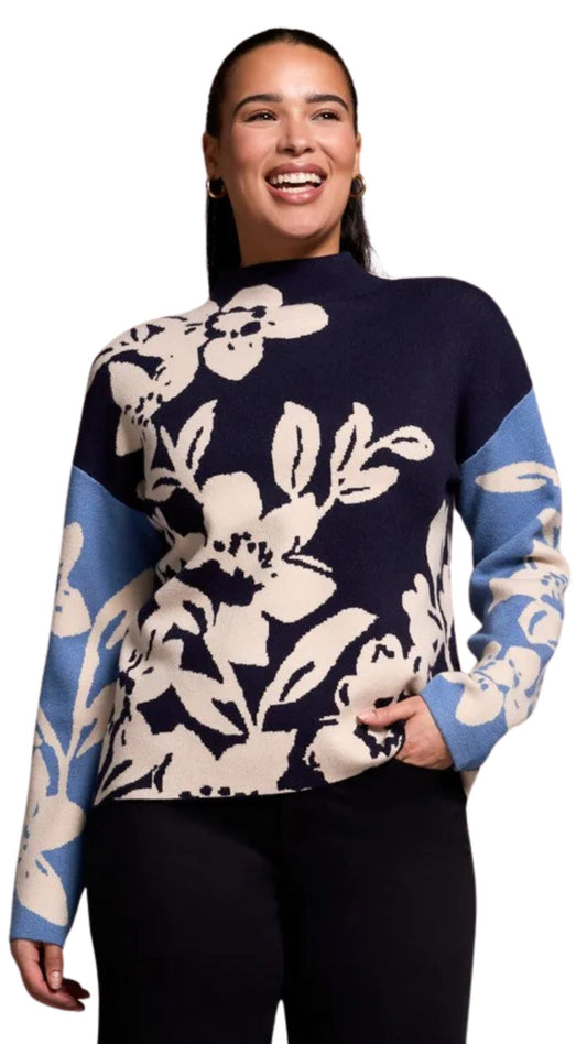 Floral Mock Neck Double Knit Sweater. Style TR1542O-8012