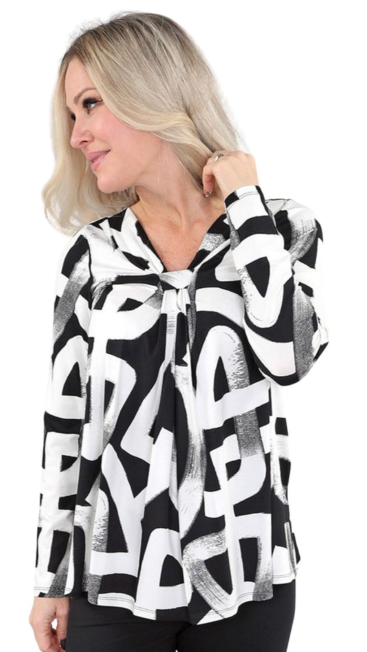 V-Neck Knot Tie Long Sleeve Top. Style MT25F1992