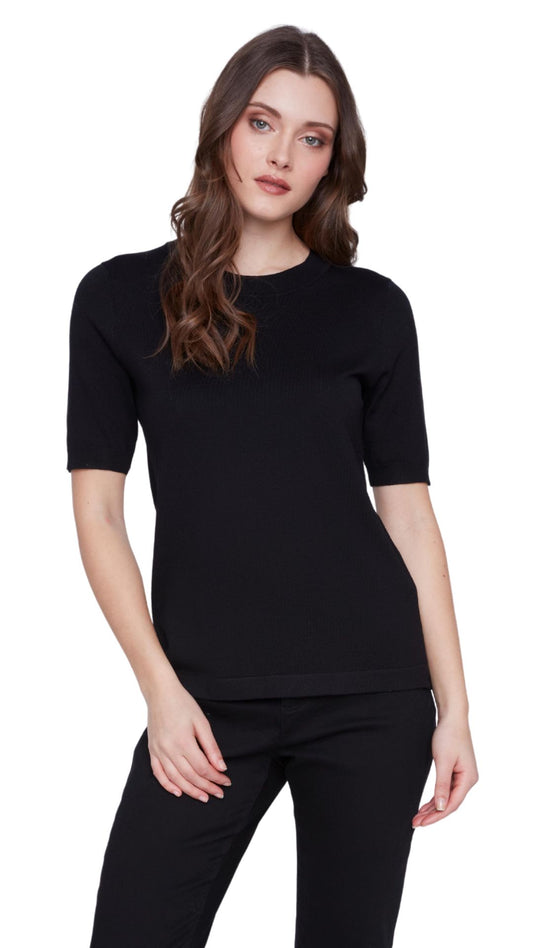 Crew Neck Basic Black Top. Style CYC2523002