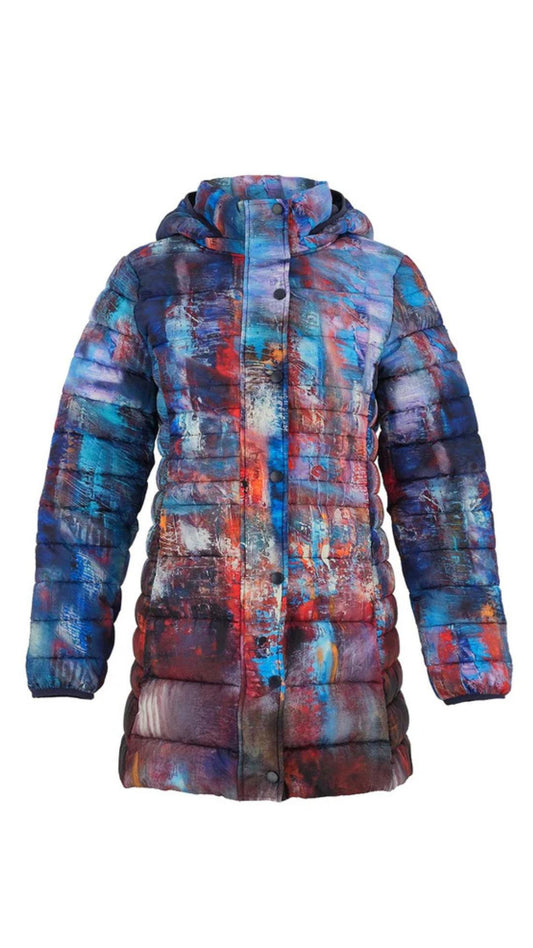 "The Blue City" Artist Print Puffer Coat. Style DOLC75843