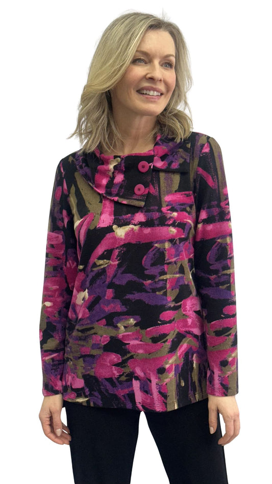 Split Collar with Buttons Patterned Top. Style SW102277