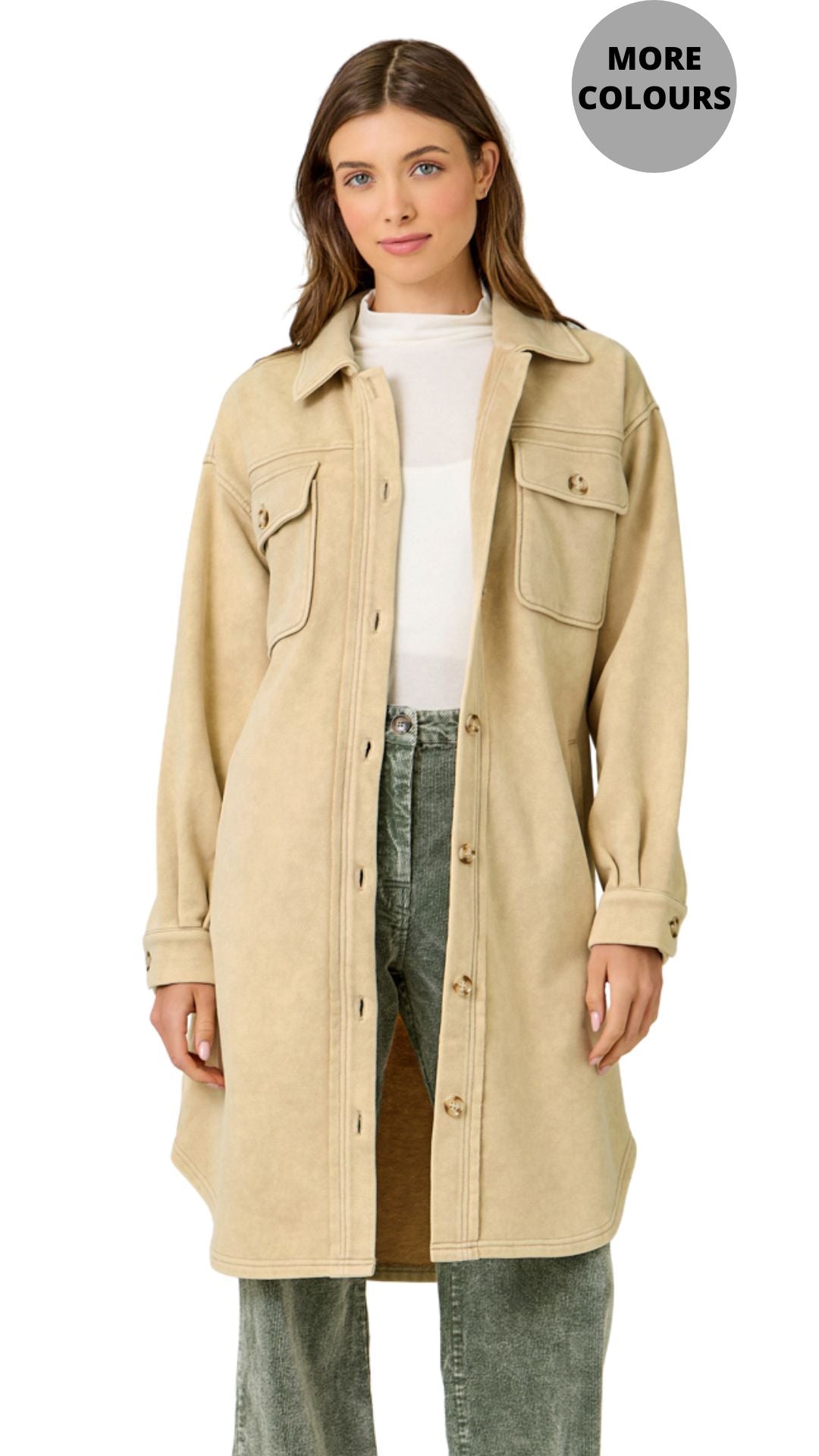 Washed Terry Long Button Front Jacket. Style MYS61231