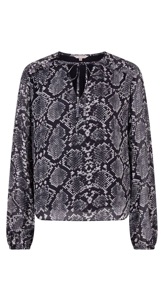 Snakeskin V-Neck with Tie Strings Blouse. Style ESQ10526