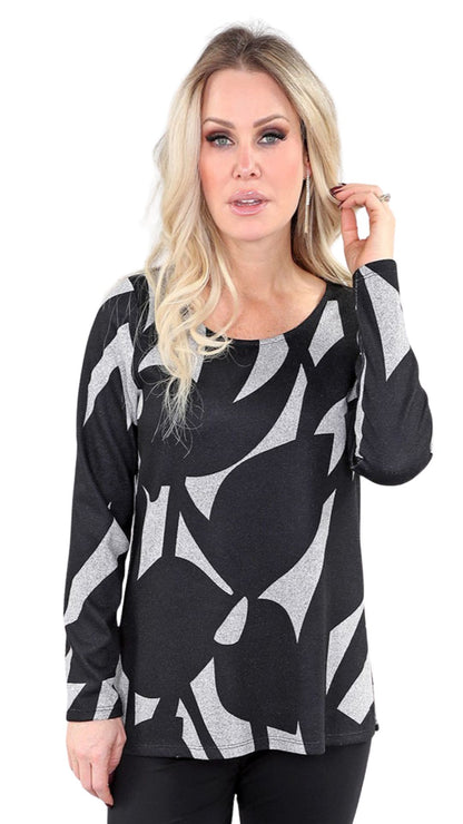 Black & Grey Print Long Sleeve Top. Style MT25F2961