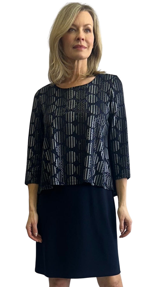 Overlay Top Circles Knee Length Dress. Style SW107009