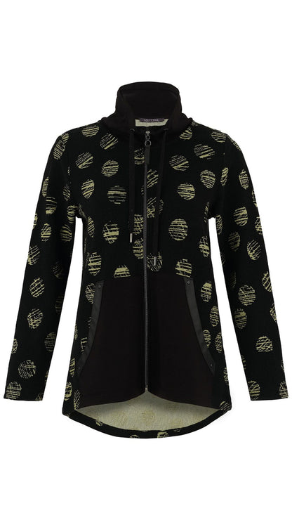 Zip Front Funnel Collar Green Dot Print Sweater. Style DOLC75146