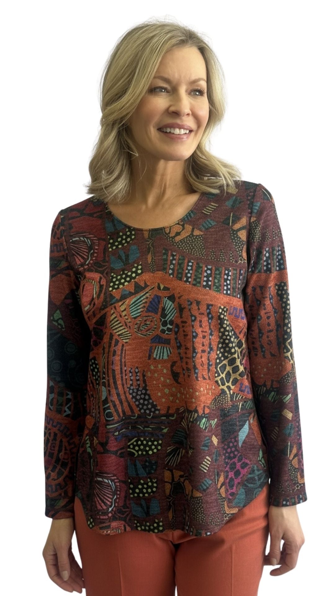 Petite Round Neck Long Sleeve Top. Style SW102330PC