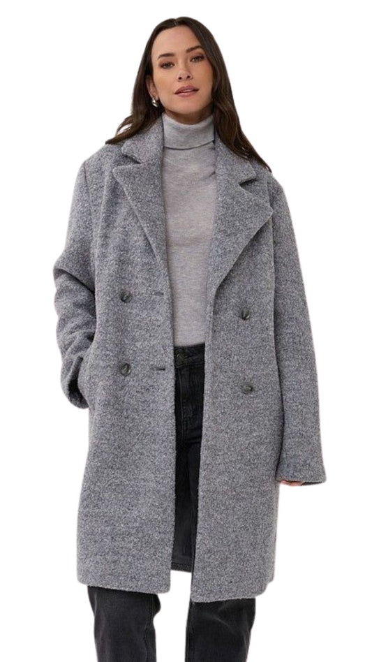 Grey Wool Notched Lapel Long Coat. Style ESQ37520