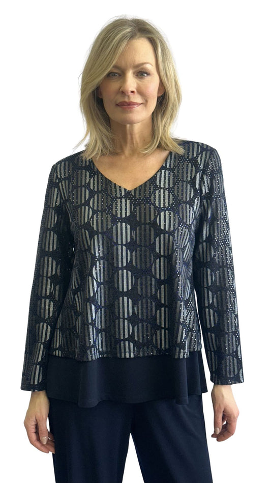 Holiday Midnight Layered Sequin & Sparkles Top. Style SW102021