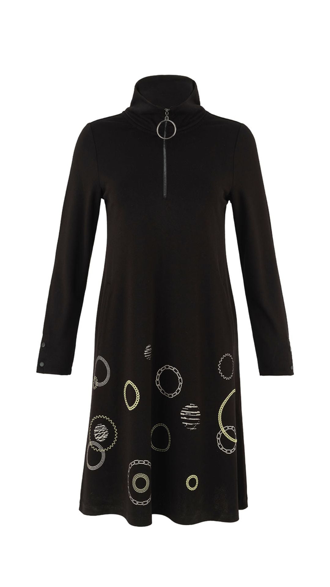 Green Circle Print Mock Neck Dress. Style DOLC75147