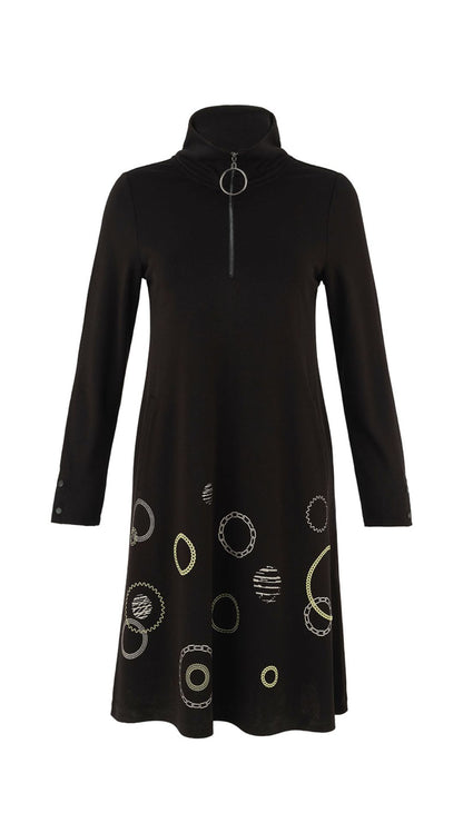 Green Circle Print Mock Neck Dress. Style DOLC75147