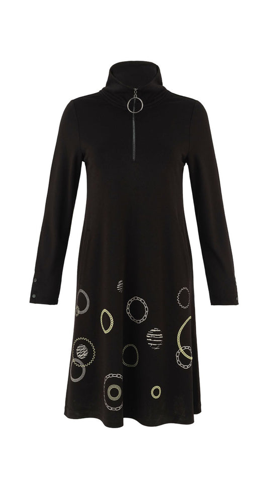 Green Circle Print Mock Neck Dress. Style DOLC75147