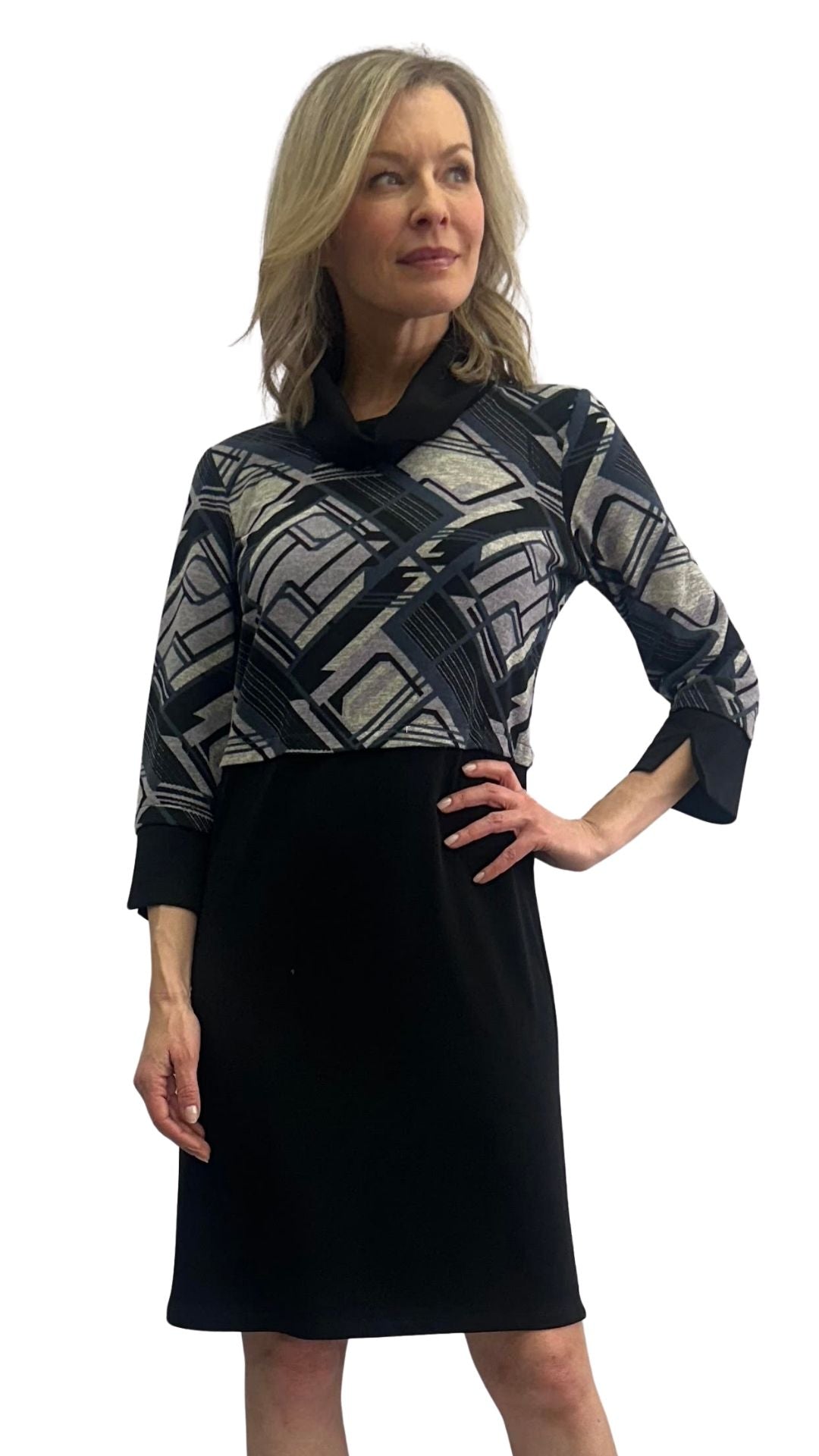 Cowl Neck Black Hem & Cuffs Dress. Style SW107218