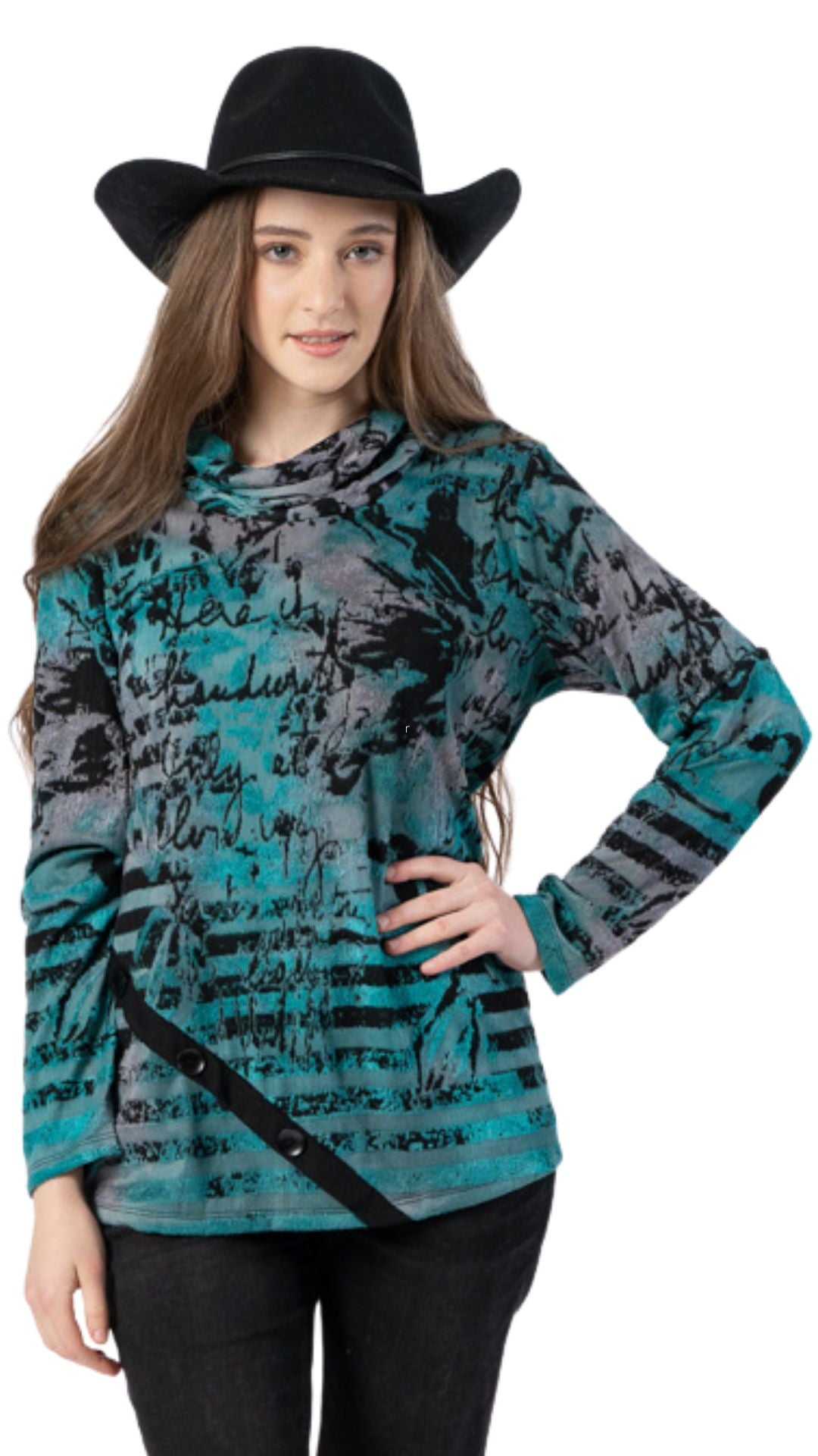 Abstract Print 3 Button Detail Top. Style CAT325115