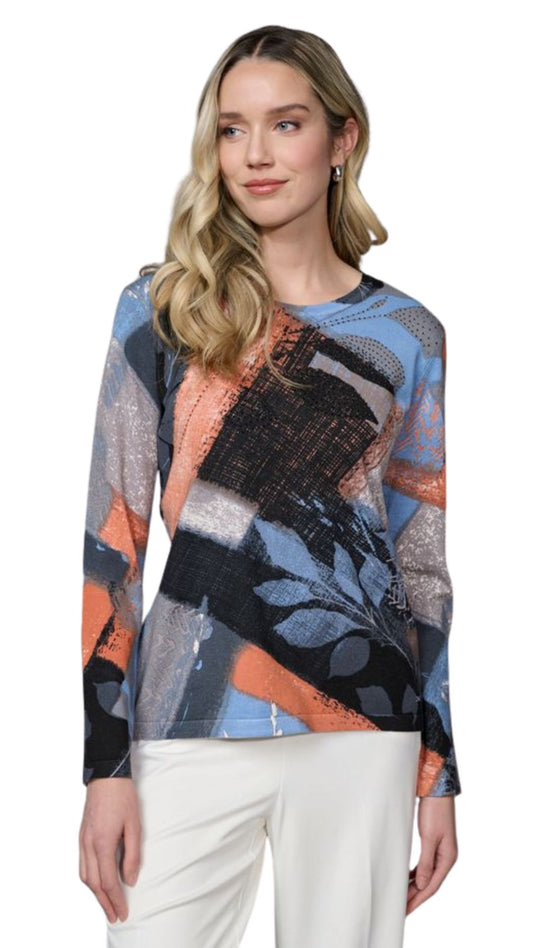 Multi Colour Abstract Print & Rhinestones Top. Style PYFK720QJ