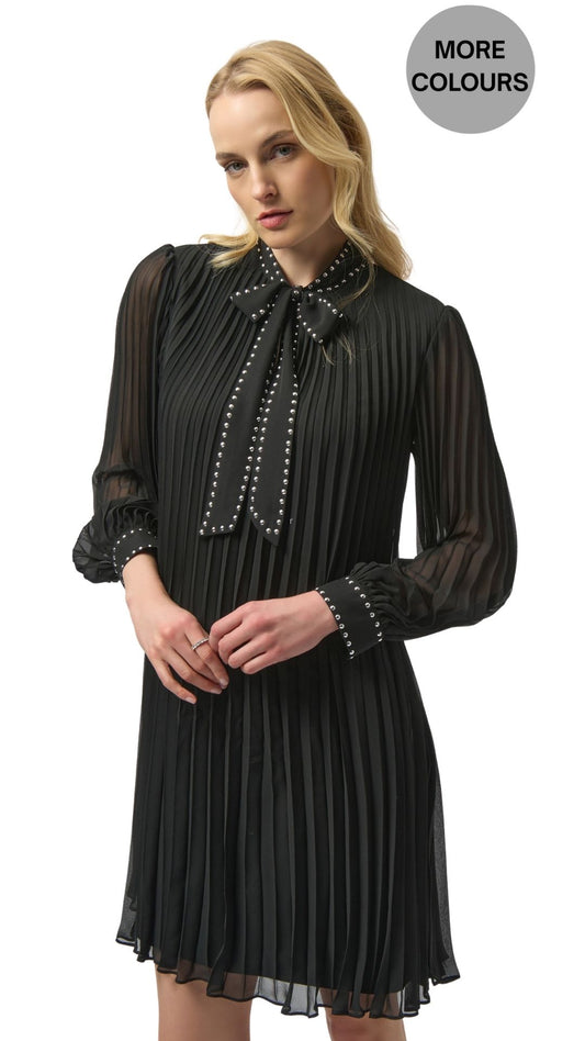 Pleated Chiffon A-Line Necktie Dress. Style JR254902