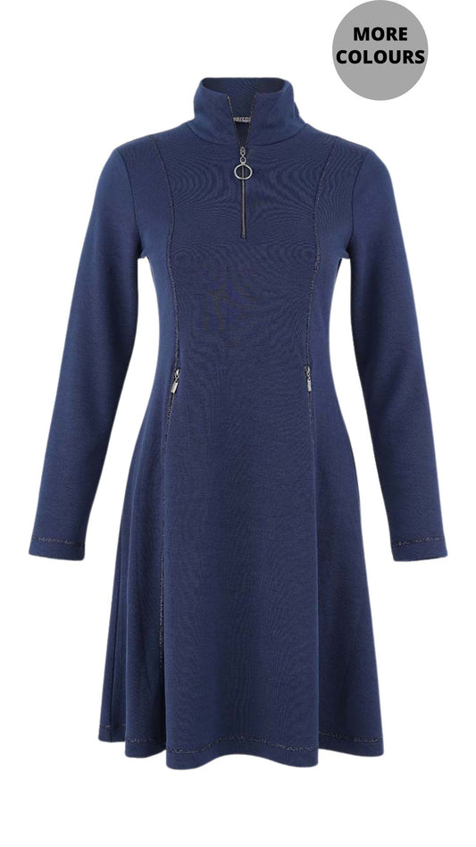 Fit & Flare Zip Pockets Sparkle Seams Dress. Style DOLC75177