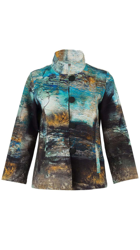 "Life's Too Short" Artist Print Button Front Jacket. Style DOLC75606