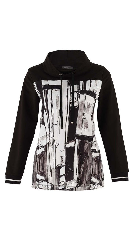 "Baisti" Artist Print Cowl Neck Long Sleeve Top. Style DOLC75633