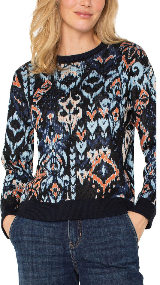 Drop Shoulder Crew Neck Patterned Sweater. Style LVLM8J12SR09J6