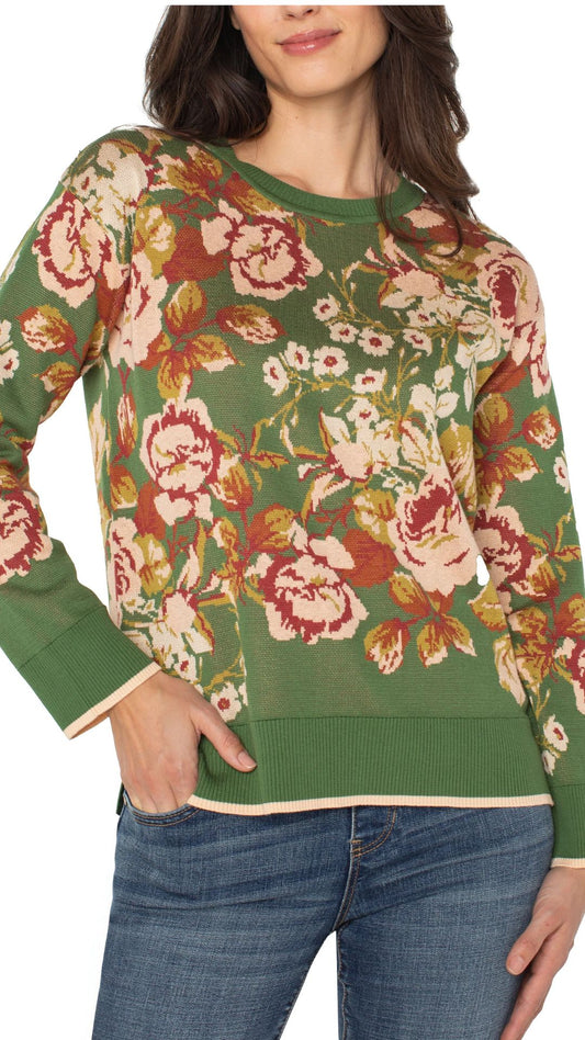 Green & Floral Print Sweater. Style LVLM8J265R08J8