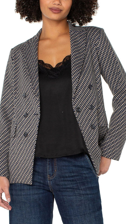 Faux Double Breasted Pattern Blazer. Style LVLM1B42C81