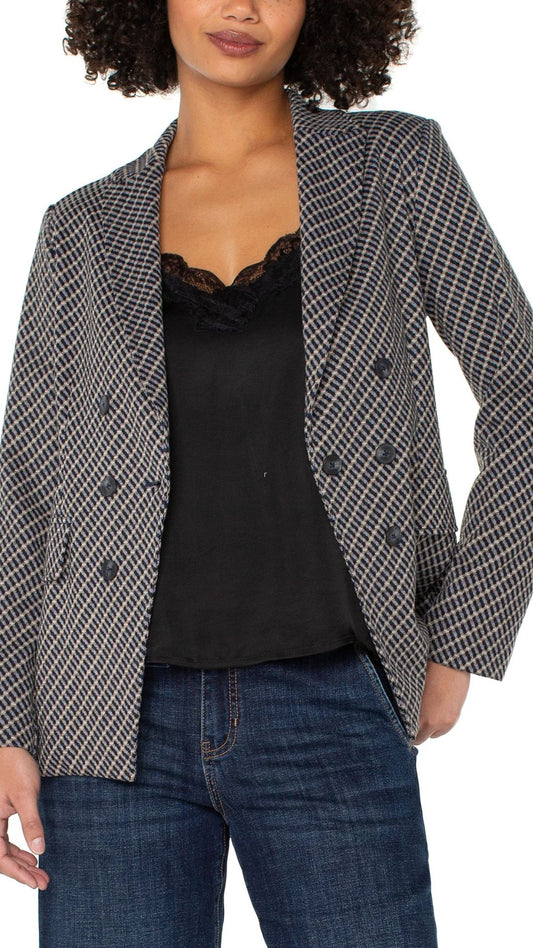 Faux Double Breasted Pattern Blazer. Style LVLM1B42C81