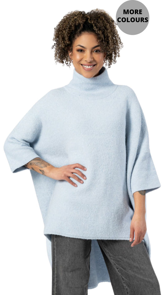 High-Low Raglan Sleeve Mock Neck Sweater. Style FS253A09