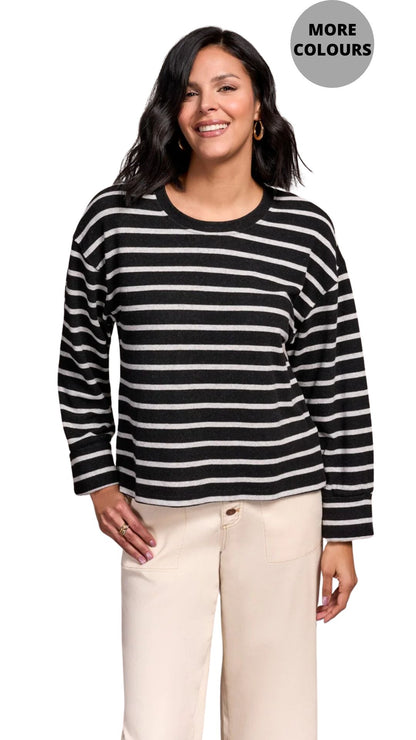 Long Sleeve Crew Neck Striped Top. Style TR2343O-8340