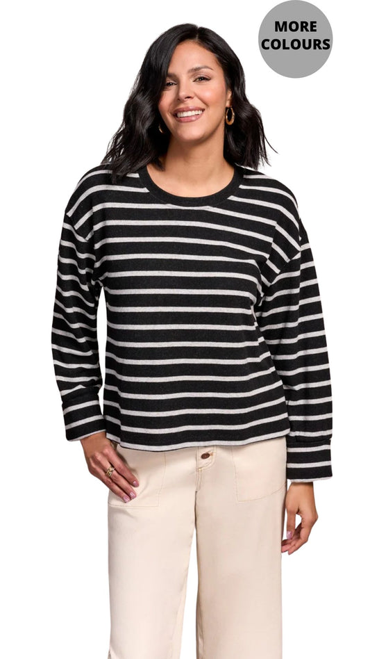 Long Sleeve Crew Neck Striped Top. Style TR2343O-8340