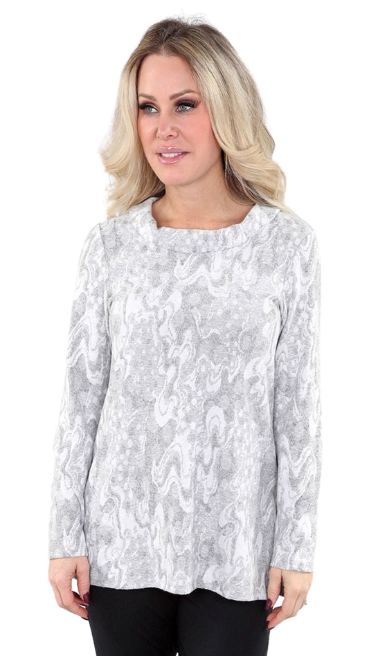 Cowl Neck Grey Pattern Sweater. Style MT25F1924