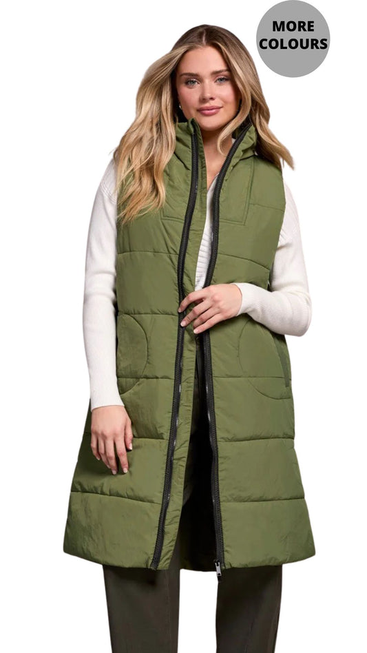 Long Zip Front Quilted Vest. Style TR2314O-3823