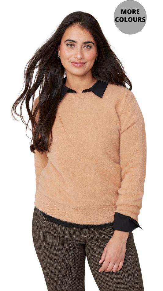 Round Neck Soft Fuzzy Top. Style REN6953-4306