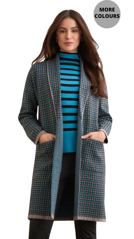 Double Knit Long Plaid Coatigan. Style TR1523O-8234