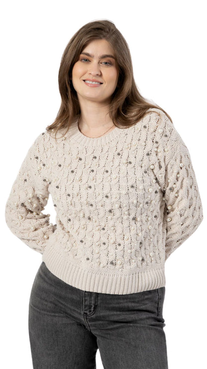 Pearl Embellishment Cable Knit Sweater. Style FS253D39