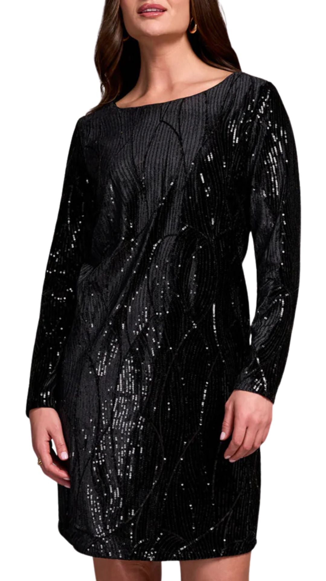 Black Sequin Long Sleeve Mini Dress. Style TR945O-5055