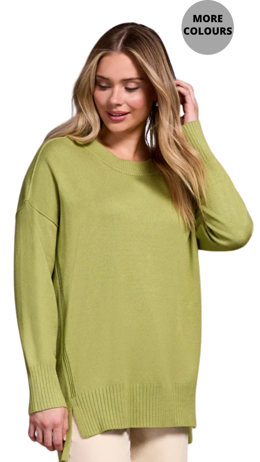 Drop Shoulder Crew Neck Tunic Sweater. Style TR2394O-8359