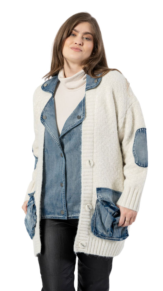 Denim Details & Open Front Knit Jacket. Style FS253D50