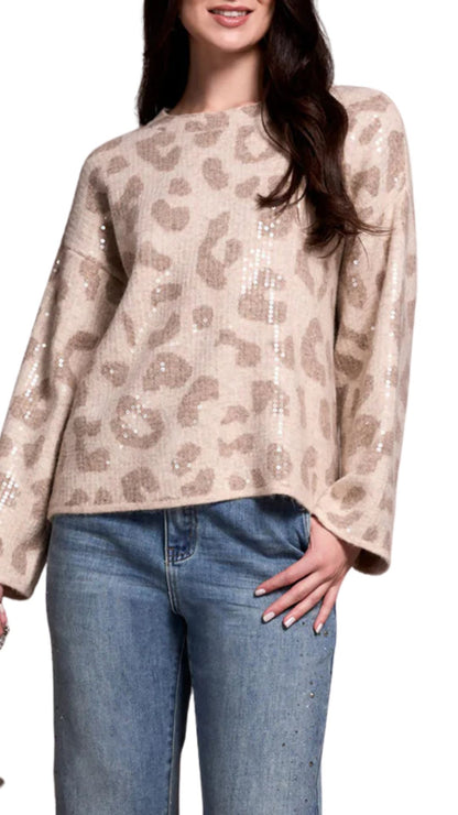 Sequined Animal Print Knit Sweater. Style TR2387O-8344