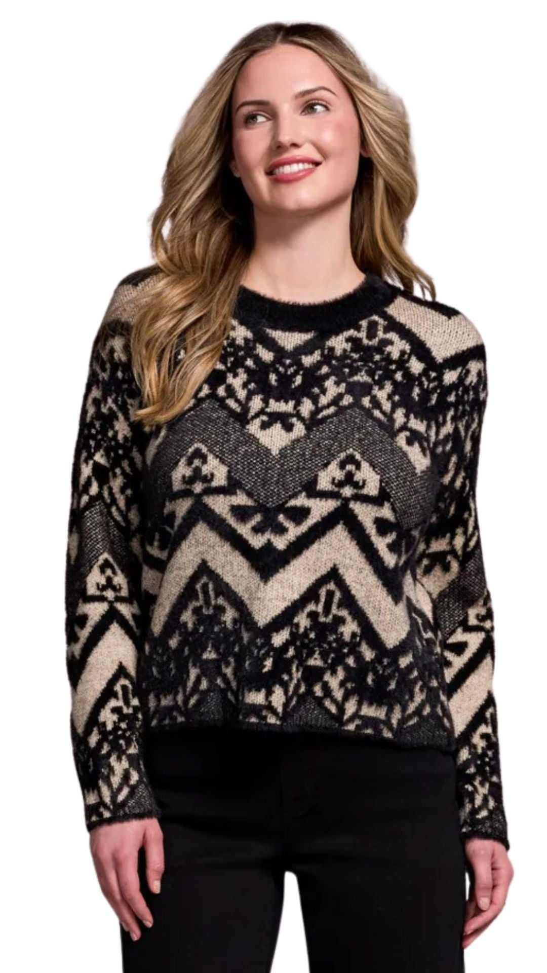 Double-Knit Eyelash Yarn Crew Neck Sweater. Style TR2357O-8341
