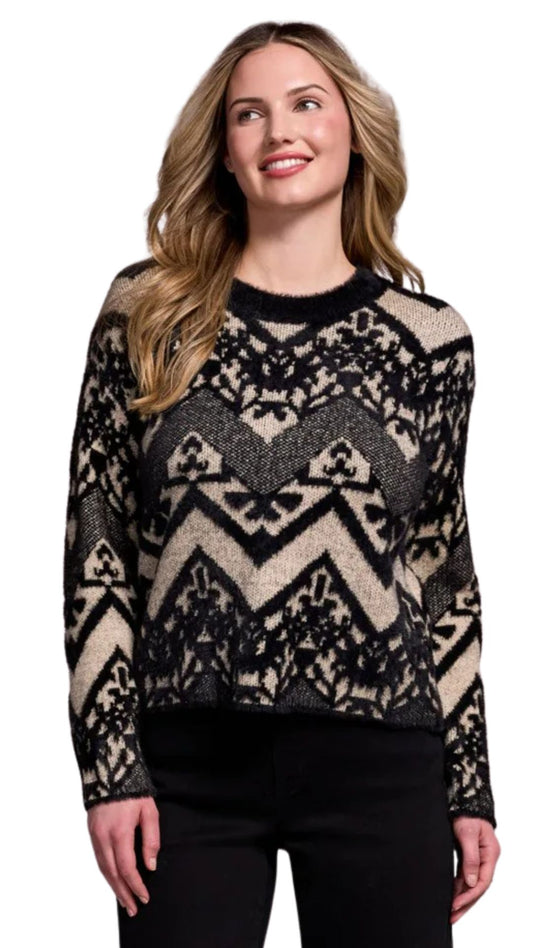 Double-Knit Eyelash Yarn Crew Neck Sweater. Style TR2357O-8341